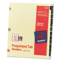 Avery Copper Reinforced Leather Tab Dividers, 12-Tab, Jan-Dec, Letter, Black, 12/Set AVE25181