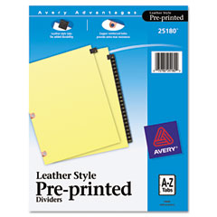 Avery Copper Reinforced Leather Tab Dividers, 25-Tab, A-Z, Letter, Black, 25/Set AVE25180