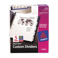 Avery Direct Print Punched Presentation Dividers, 5-Tab, Letter, White, 24 Sets/Pack AVE11534
