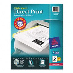 Avery Direct Print Punched Presentation Dividers, 5-Tab, Letter, White, 24 Sets/Pack AVE11539