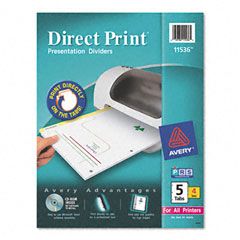 Avery Direct Print Punched Presentation Dividers, 5-Tab, Letter, White, 4 Sets/Pack AVE11536