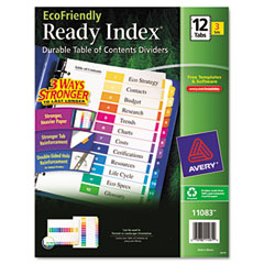 Avery EcoFriendly Ready Index Table of Contents Divider, Multicolor 1-12, Letter, 3/PK AVE11083