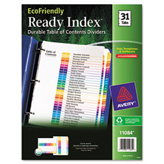 Avery EcoFriendly Ready Index Table of Contents Divider, Multicolor 1-31, 11 x 8-1/2 AVE11084