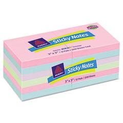 Avery Flat Sticky Notes, 3 x 3, Pastel, 100 Sheets per pad, 12 Pads per Pack AVE22635