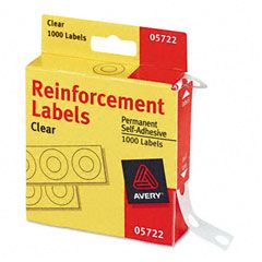 Avery Hole Reinforcements, 1/4" Diameter, Clear, 1000/Pack AVE05722