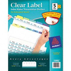 Avery Index Maker Clear Label Contemporary Color Dividers, 5-Tab, 25 Sets/Box AVE11992