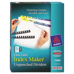 Avery Index Maker Clear Label Contemporary Color Dividers, 5-Tab, 25 Sets/Pack AVE11998