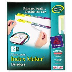 Avery Index Maker Clear Label Contemporary Color Dividers, 5-Tab, 5 Sets/Pack AVE11990