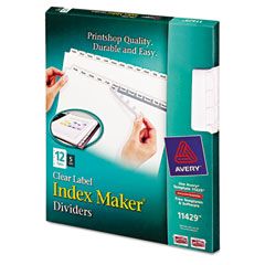 Avery Index Maker Clear Label Dividers, 12-Tab, Letter, White, 5 Sets/Pack AVE11429