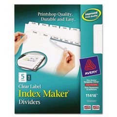 Avery Index Maker Clear Label Dividers, 5-Tab, Letter, White AVE11416