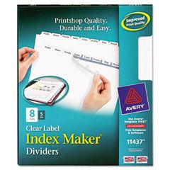 Avery Index Maker Clear Label Dividers, 8-Tab, Letter, White, 5 Sets AVE11437