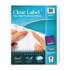 Avery Index Maker Clear Label Dividers, 8-Tab, Letter, White AVE11417