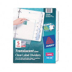Avery Index Maker Clear Label Punched Dividers, 5-Tab, Letter, 5 Sets/Pack AVE12449