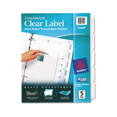 Avery Index Maker Clear Label Punched Dividers, 5-Tab, Letter AVE11449