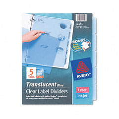 Avery Index Maker Clear Label Punched Dividers, Blue 5-Tab, Letter, 5 Sets/Pack AVE12451