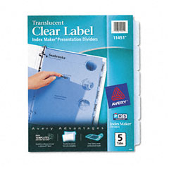 Avery Index Maker Clear Label Punched Dividers, Blue 5-Tab, Letter AVE11451