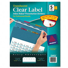 Avery Index Maker Clear Label Punched Dividers, Multicolor 5-Tab, Letter, 5 Sets/Pack AVE12452