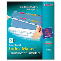Avery Index Maker Clear Label Punched Dividers, Multicolor 5-Tab, Letter AVE11452