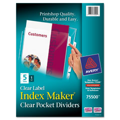 Avery Index Maker Clear Label Three-Hole Punch View Dividers, Letter, 5/Set AVE75500
