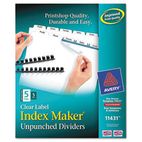 Avery Index Maker Clear Label Unpunched Divider, 5-Tab, Letter, White, 5 Sets AVE11431