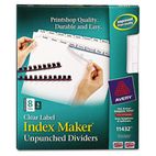 Avery Index Maker Clear Label Unpunched Divider, 8-Tab, Letter, White, 5 Sets AVE11432