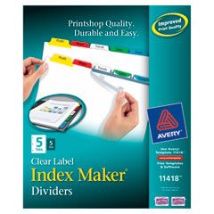 Avery Index Maker Divider w/Multicolor Tabs, 5-Tab, Letter, 5 Sets/Pack AVE11418