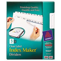 Avery Index Maker White Dividers For Copiers, 5-Tab, Letter, Clear, 5 Sets/Pack AVE11421