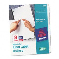 Avery Index Maker White Dividers For Copiers, 8-Tab, Letter, Clear, 5 Sets/Pack AVE11422