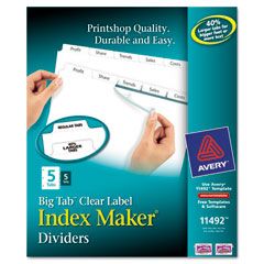 Avery Index Maker with Big Tab, 11x8-1/2, 5-Tab, White, 5 Sets/Pack AVE11492