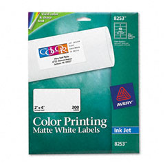 Avery Inkjet Labels for Color Printing, 2 x 4, Matte White, 200/Pack AVE8253