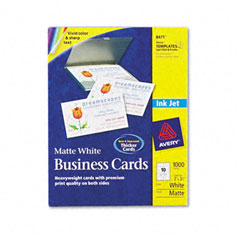 Avery Inkjet Matte Business Cards, 2 x 3 1/2, White, 10/Sheet, 1000/Box AVE8471