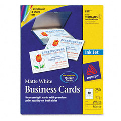 Avery Inkjet Matte Business Cards, 2 x 3 1/2, White, 10/Sheet, 250/Pack AVE8371