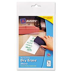 Avery Peel & Stick Dry Erase Sheets, 4 x 6, White, 5/Pack AVE24300