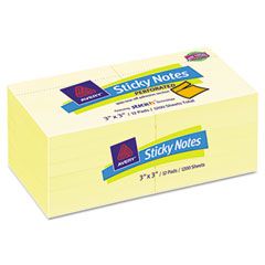Avery Perforated Sticky Notes, 3 x 3, Lined, 90 Sheets, Pastel Yellow, 12/Pack AVE22646