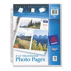 Avery Photo Pages for Six 4 x 6 Mixed Format Photos, 3-Hole Punched, 10/Pack AVE13401