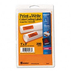 Avery Print or Write Removable Color-Coding Laser Labels, 1 x 3, Neon Orange, 200/Pack AVE05477