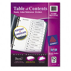 Avery Ready Index Classic Tab Titles, 12-Tab, 1-12, Letter, Black/White, 12/Set AVE11140