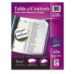 Avery Ready Index Classic Tab Titles, 31-Tab, 1-31, Letter, Black/White, 31/Set AVE11128