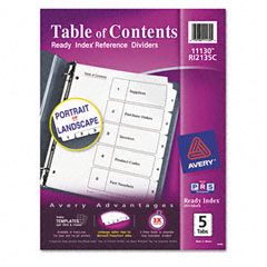 Avery Ready Index Classic Tab Titles, 5-Tab, 1-5, Letter, Black/White, 5/Set AVE11130