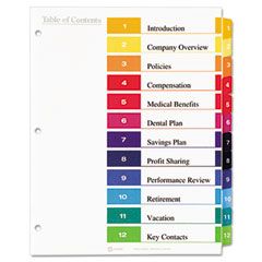 Avery Ready Index Contemporary Contents Divider, 1-12, Multicolor, Letter, 6 Sets AVE11196
