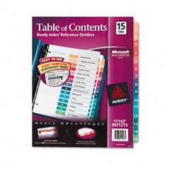 Avery Ready Index Contemporary Table of Contents Divider, 1-15, Multi, Letter AVE11143
