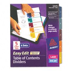 Avery Ready Index Easy Edit Contents Dividers, Title 1-5, Letter, Multicolor, 6 Sets AVE12171