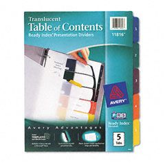 Avery Ready Index Table/Contents Dividers, 5-Tab, Letter, Assorted, 5/Set AVE11816