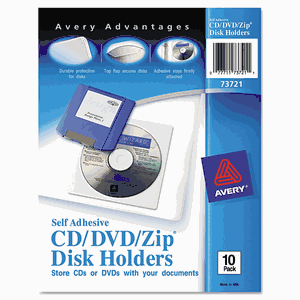 Avery Self-Adhesive CD/DVD/Zip Pockets, Pack of 10 (73721)