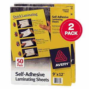 Avery Self-Adhesive Laminating Sheets, 9 x 12, Box of 50, Multi Pack of 2 (73601)