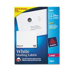 Avery Shipping Labels with TrueBlock Technology, 3-1/3 x 4, White, 600/Box AVE5164