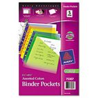Avery Small Binder Polypropylene Pockets, 7-Hole Punched, Assorted, 5-1/2 x 11, 5/Pk AVE75307