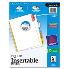 Avery WorkSaver Big Tab Dividers, Multicolor Tabs, 5-Tab, Letter, White AVE11121