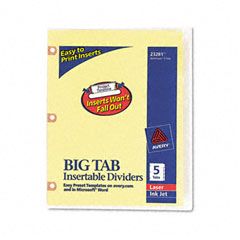 Avery WorkSaver Big Tab Dividers w/CPR Holes, Clear Tabs, 5-Tab, Letter, Buff AVE23281