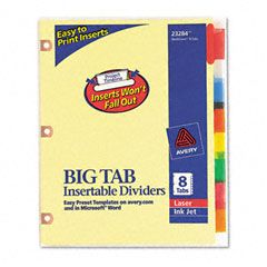Avery WorkSaver Big Tab Dividers w/CPR Holes, Eight Multicolor Tabs, Letter, Buff AVE23284